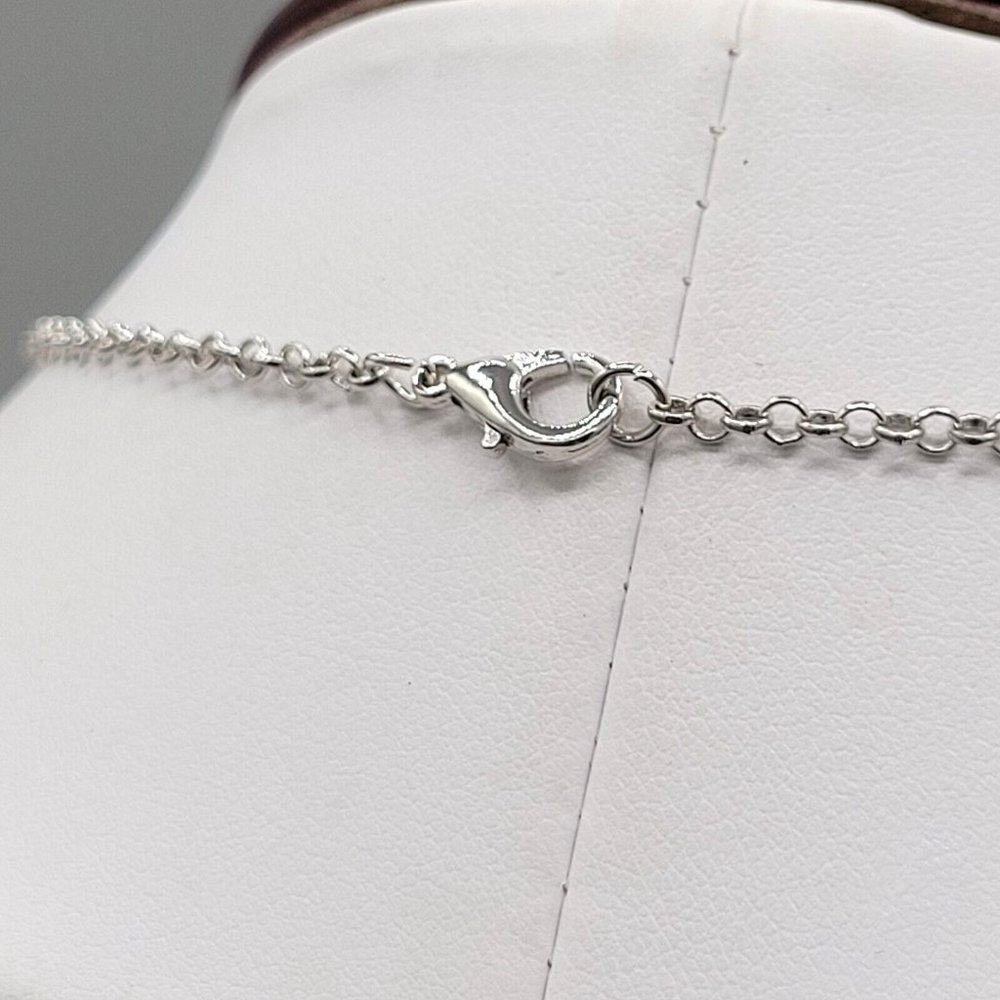 Womens Round Mother Of Pearl Pendant Silver Tone Round Link Chain Necklace 22 in - Picture 6 of 8